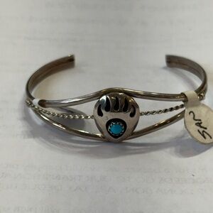 Sterling Silver Bracelet with Turquoise bear claw Native American